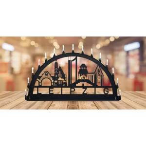 LED Metall Außenschwibbogen Stadtmotiv Leipzig 1,50 x 0,75 Meter