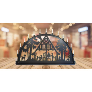LED Metall Außenschwibbogen Waldhaus 1,50 x 0,75 Meter