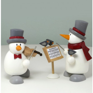 Schneemannmusikanten Otto mit Geige und Fritz als Dirigent