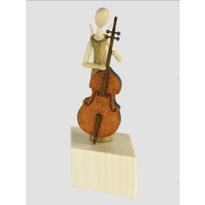 Sternkopf-Engel aus Robinie klein mit Bassgeige auf Sockel