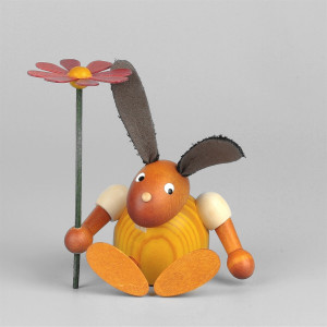 Hase mit Blume, sitzend, gelb, 7 cm