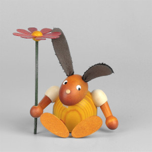 Hase mit Blume, sitzend, gelb, 7 cm