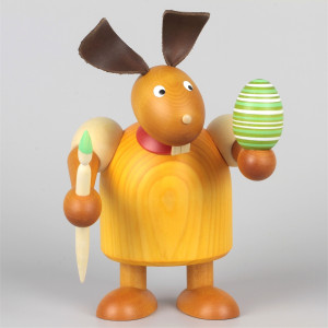 Hase mit Pinsel und Ei, gelb, 17 cm
