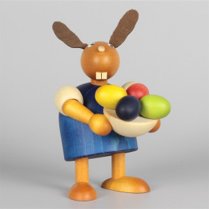 Hase mit Pinsel und Osternest, blau, 11 cm
