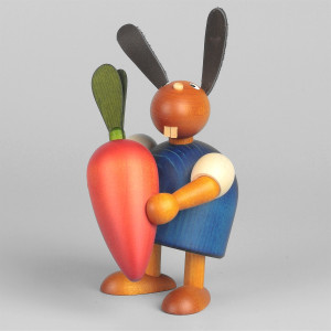 Hase mit Möhre, blau, 11 cm