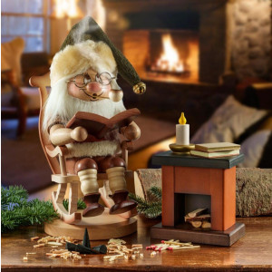 Räuchermännchen Wichtel im Schaukelstuhl mit Kamin
