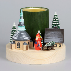 Teelichthalter Winterdorf Seiffen mit Weihnachtsmann