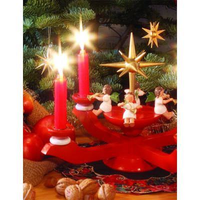 Adventsleuchter rot mit Engel