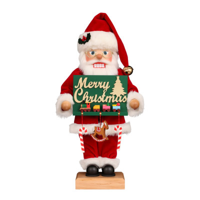 Nussknacker Weihnachtsmann mit Schild Merry Christmas
