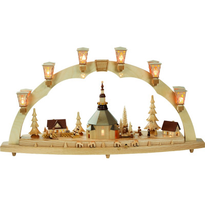 Schwibbogen Original Seiffener Kirche mit Kurrende und Spielwerk