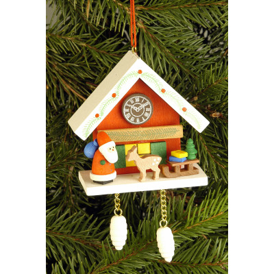 Baumbehang Uhrenhäuschen rot mit Nikolaus