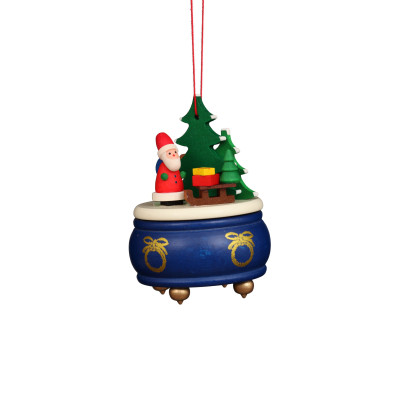 Baumbehang Spieldose blau mit Weihnachtsmann