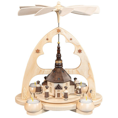 Teelicht-Bogenpyramide Seiffener Kirche mit LED-Beleuchtung