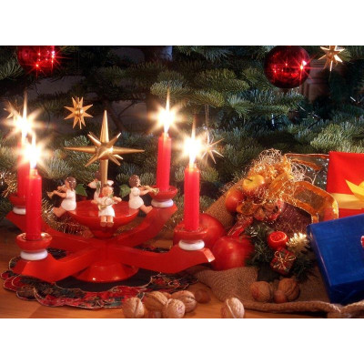 Adventsleuchter rot mit Engel