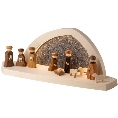 Seiffener Volkskunst LED-Gesteinsbogen Breite 37 cm, natur, Christi Geburt USB-C