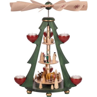 Weihnachtspyramide Baumpyramide Kirchdorf für Teelichter 3-stöckig - 40 cm - Auslaufartikel