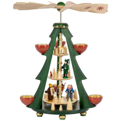 Weihnachtspyramide Baumpyramide Waldleute für Teelichter 3-stöckig - 40 cm