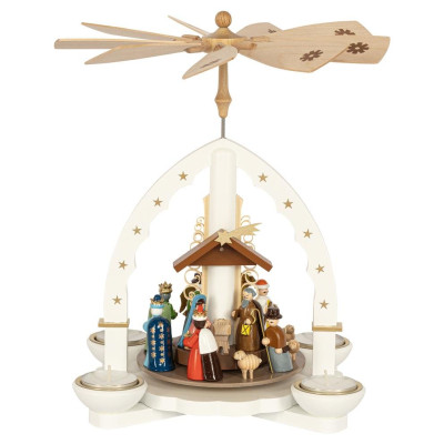 Weihnachtspyramide Heilige Drei Könige für Teelicht und Kerzen weiß - 27 cm