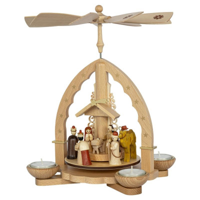 Weihnachtspyramide Christi Geburt für Teelicht und Kerzen - 27 cm