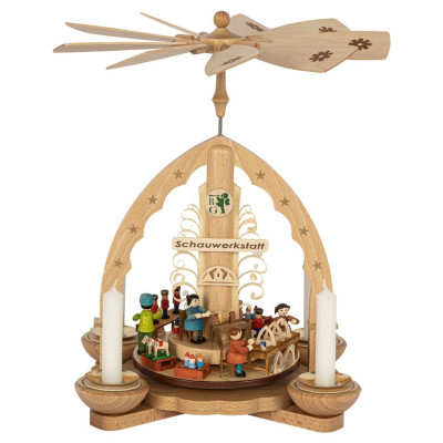 Weihnachtspyramide Schauwerkstatt für Teelicht und Kerzen - 27 cm - Auslaufartikel