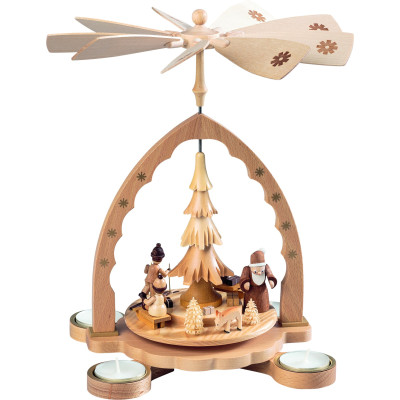 Teelichtpyramide Winterwald mit Weihnachtsmann, natur