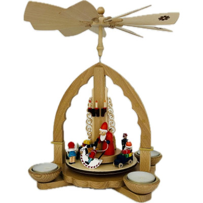 Weihnachtspyramide Weihnachtsbescherung für Teelicht und Kerzen natur - 27 cm