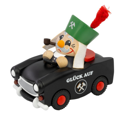 Kugelräuchermännchen mit Trabant "Bergmann im Trabi" Jahresfigur 2025, limitiert und nummeriert