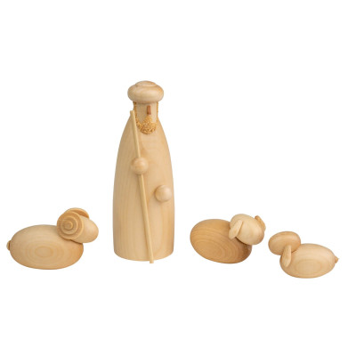 Hirte stehend mit Schafen 4-teilig, natur