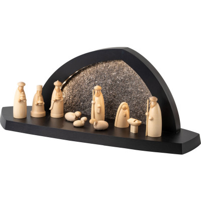 Seiffener Volkskunst LED-Gesteinsbogen anthrazit Schalling Christi Geburt mit Hirte und 3 Weisen