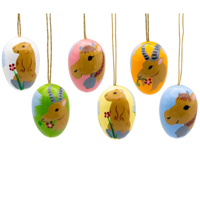 Baumbehang Ostereier Steinbock, Kuh, Murmeltier, 6-teilig, 55 mm