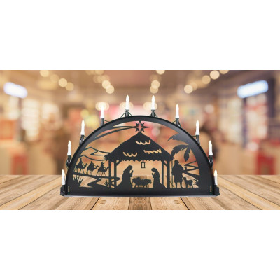 LED Metall Außenschwibbogen Christi Geburt 1,00 x 0,50 Meter