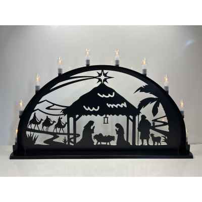 LED Metall Außenschwibbogen Christi Geburt 2,00 x 1,00 Meter