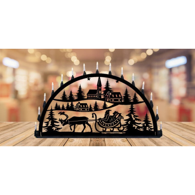 LED Metall Außenschwibbogen Weihnachtsmann mit Kutsche 1,50 x 0,75 Meter