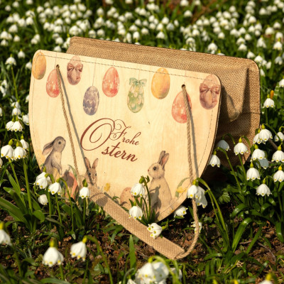 Holztasche Tragetasche mit Reißverschluß Frohe Ostern