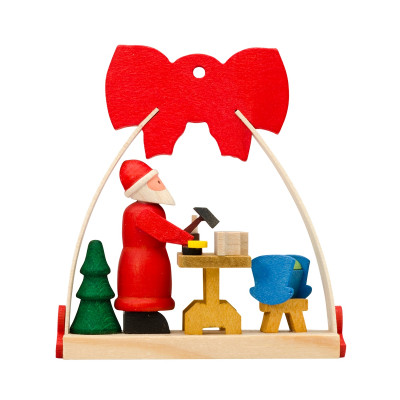 Baumbehang Schleife Weihnachtsmann mit Werkstatt