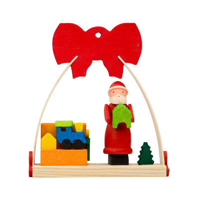 Baumbehang Schleife Weihnachtsmann mit Spielzeugkiste