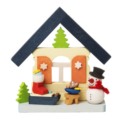 Baumbehang Haus Schneemann mit Nikolausschlitten