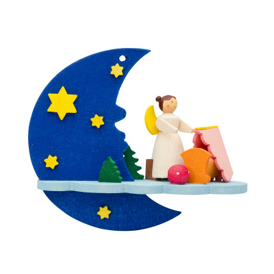 Baumbehang Mond mit Engel und Kinderbett