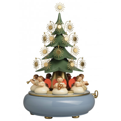 Spieldose mit unter dem Weihnachtsbaum sitzenden Engeln Merry Christmas
