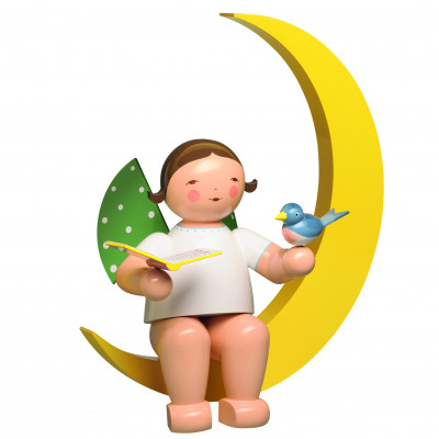 Engel mit Liederbuch und Vogel im Mond, gross