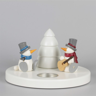 Schneemann Fritz und Otto am Lagerfeuer