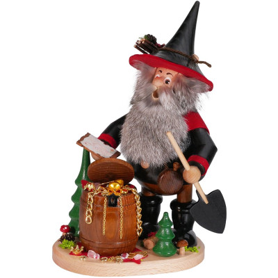 Räuchermann Räuberwichtel mit Goldfass schwarz - 26 cm