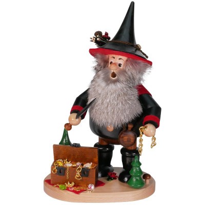Räuchermann Räuberwichtel mit Schatztruhe schwarz - 26 cm