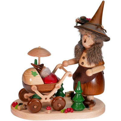 Räuchermann Wichtelfrau mit Kinderwagen - 26 cm