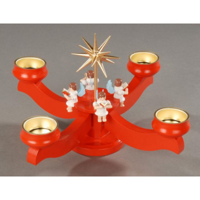 Adventsleuchter mit sitzenden Engeln rot für Stumpenkerzen