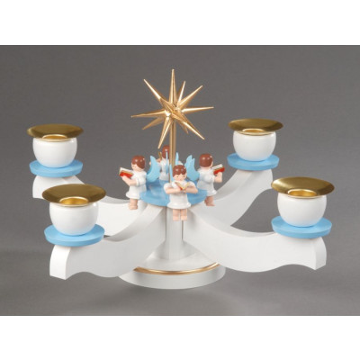 Adventsleuchter mit sitzenden Engeln weiß/blau