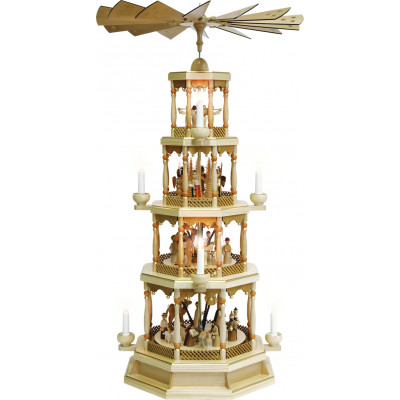 Pyramide Christi Geburt 4-stöckig natur, elektrisch, mit Spielwerk