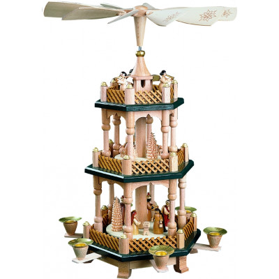 Pyramide Christi Geburt 2-stöckig, natur, grüne Böden