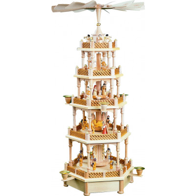 Pyramide Christi Geburt 4-stöckig natur, mit Spielwerk