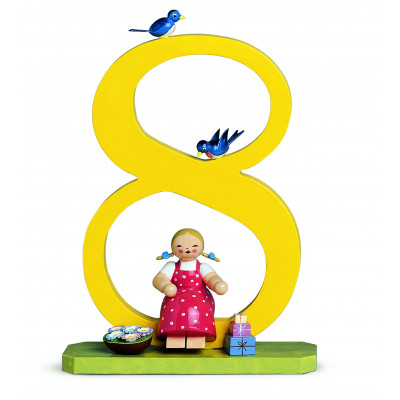 Zahl 8 Mädchen mit Geschenken